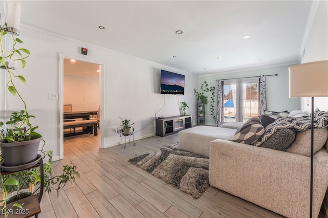 2990 Carnelian St, Las Vegas, NV 89121 - living room with ornamental molding, wood finished floors, and recessed lighting