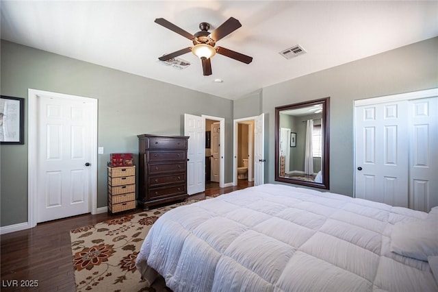 7021 Salt Marsh Ct, Las Vegas, NV 89148 - bedroom featuring dark wood-type flooring, a ceiling fan, and a closet