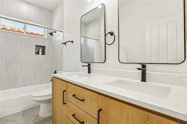 2469 Sun Reef Rd, Las Vegas, NV 89128 - bathroom with double vanity,  shower combination, and tile patterned flooring