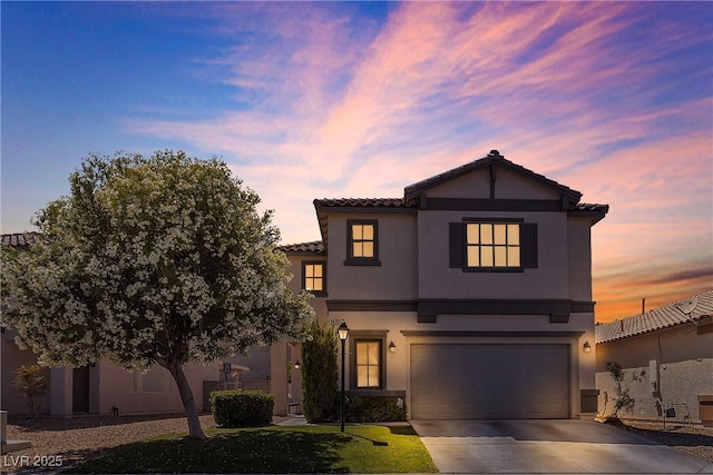 4435 Peaceful Harbor St, Las Vegas, NV 89129 - view of front facade with stucco siding, driveway, a garage, and a tile roof