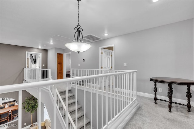 4435 Peaceful Harbor St, Las Vegas, NV 89129 - hall featuring carpet, recessed lighting, and an upstairs landing