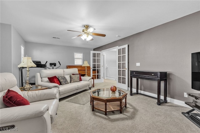4435 Peaceful Harbor St, Las Vegas, NV 89129 - living area featuring ceiling fan, carpet flooring, and french doors