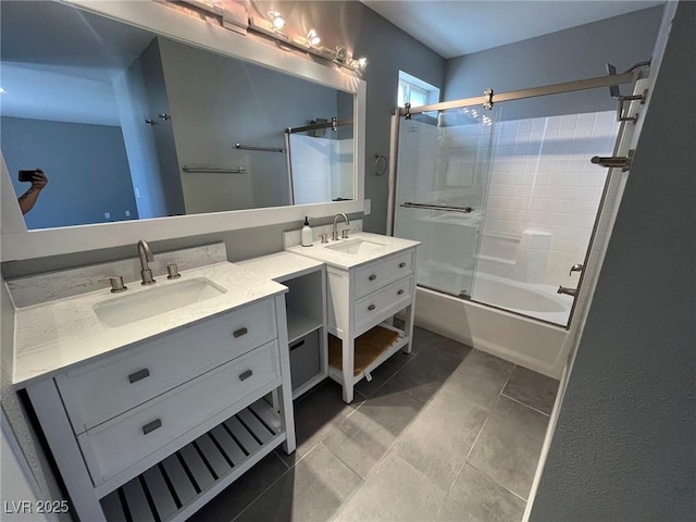 3736 Steinbeck Dr, Las Vegas, NV 89115 - bathroom featuring vanity, enclosed tub / shower combo, and tile patterned flooring