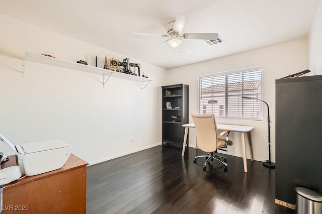 10413 Rising Harbor Ave, Las Vegas, NV 89129 - home office featuring dark wood finished floors and ceiling fan