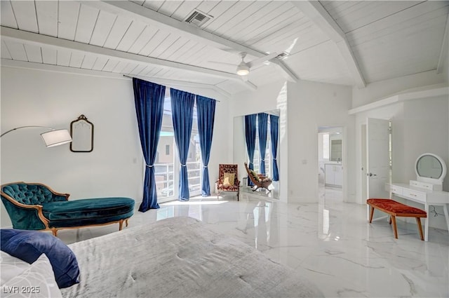 2851 Queens Courtyard Dr, Las Vegas, NV 89109 - bedroom featuring marble tiled floors, access to exterior, and ceiling fan