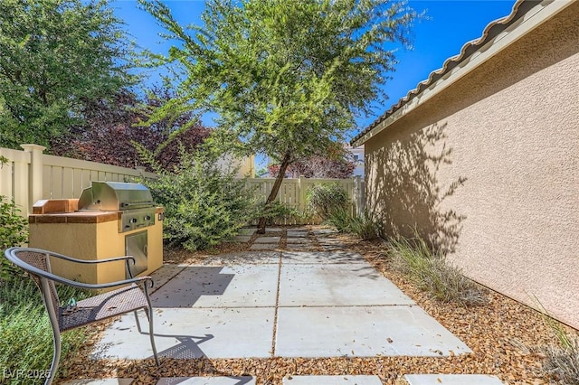 3168 Via Festiva, Henderson, NV 89044 - fenced backyard featuring area for grilling and a patio