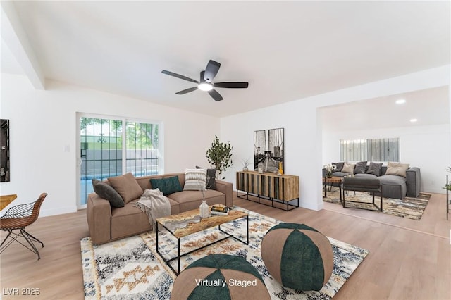3320 Osage Ave, Las Vegas, NV 89101 - living room with wood finished floors, a ceiling fan, and recessed lighting
