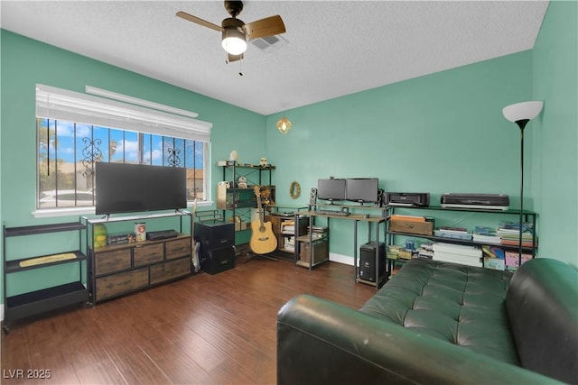 1105 Winwood St, Las Vegas, NV 89108 - living room with ceiling fan, wood finished floors, and a textured ceiling