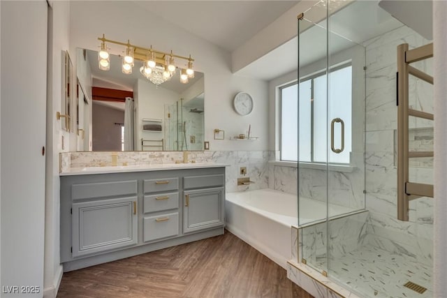 1048 Menands Ave, Las Vegas, NV 89123 - full bath featuring a garden tub, double vanity, and a marble finish shower