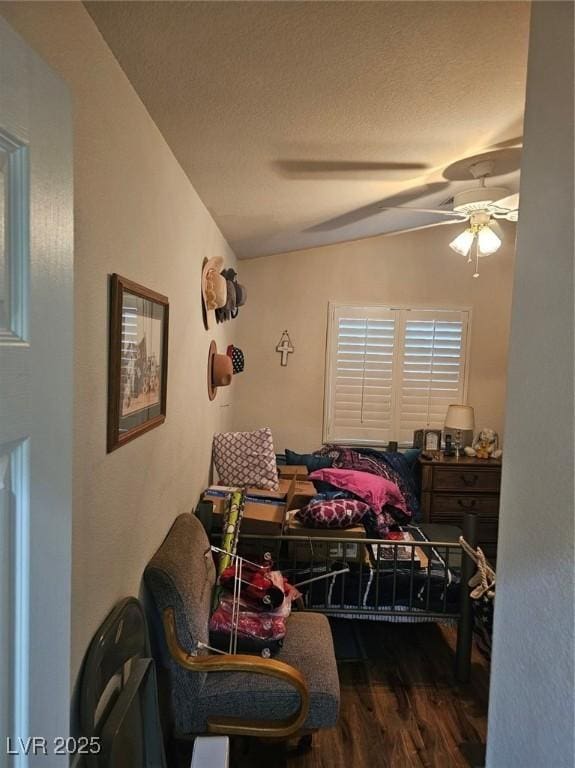 5717 Blizzard Breeze St, North Las Vegas, NV 89081 - bedroom featuring wood finished floors, vaulted ceiling, and ceiling fan