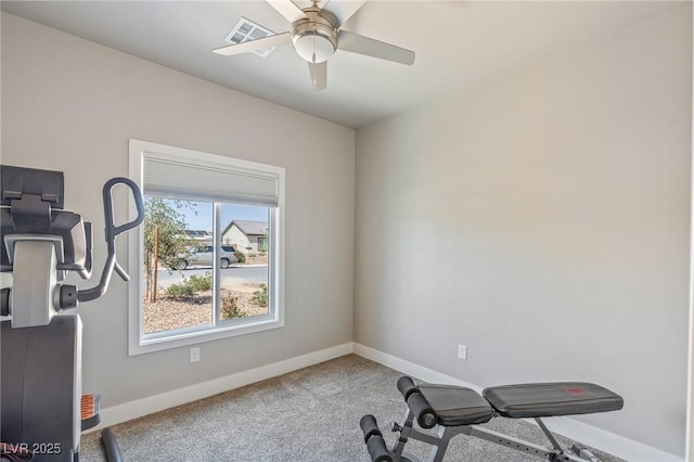171 Weeping Willow Ct, Pahrump, NV 89048 - workout room featuring a ceiling fan and carpet floors
