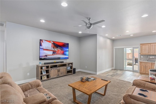 171 Weeping Willow Ct, Pahrump, NV 89048 - living room featuring a ceiling fan and recessed lighting