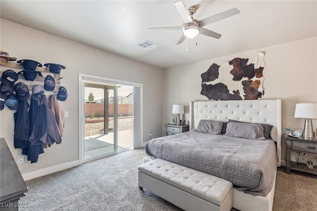 171 Weeping Willow Ct, Pahrump, NV 89048 - bedroom with carpet flooring, access to exterior, and a ceiling fan