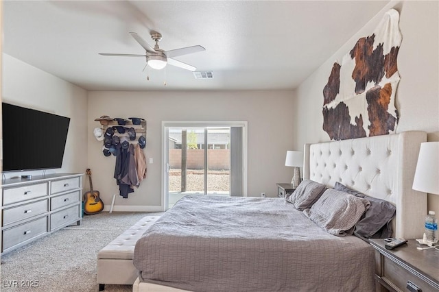 171 Weeping Willow Ct, Pahrump, NV 89048 - carpeted bedroom featuring a ceiling fan and access to exterior
