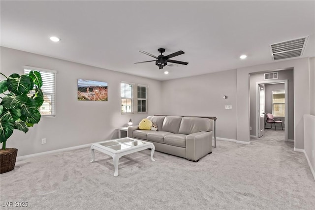 6909 Toll Mountain St, North Las Vegas, NV 89086 - living area with light carpet, ceiling fan, and recessed lighting