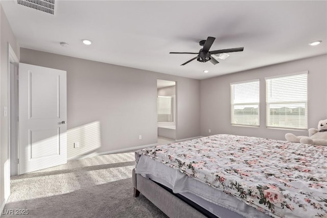 6909 Toll Mountain St, North Las Vegas, NV 89086 - bedroom featuring carpet, a ceiling fan, recessed lighting, and ensuite bathroom