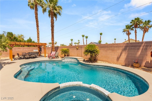 286 Bowsprit Ct, Las Vegas, NV 89183 - view of pool with a pool with connected hot tub, a pergola, a patio, and a fenced backyard