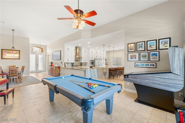 286 Bowsprit Ct, Las Vegas, NV 89183 - playroom with ceiling fan, billiards table, french doors, and a chandelier
