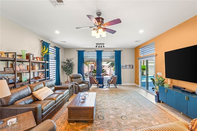 286 Bowsprit Ct, Las Vegas, NV 89183 - living room featuring ceiling fan, healthy amount of natural light, and recessed lighting