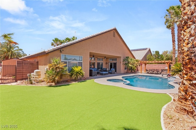 286 Bowsprit Ct, Las Vegas, NV 89183 - view of swimming pool featuring ceiling fan, outdoor lounge area, a pool with connected hot tub, and a patio