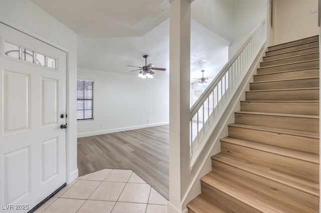 2501 Muirfield Ave, Henderson, NV 89074 - foyer entrance featuring stairs, a ceiling fan, and light wood-type flooring
