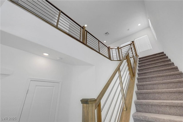629 Soaring Wings Ave, Las Vegas, NV 89183 - stairs featuring a high ceiling and recessed lighting