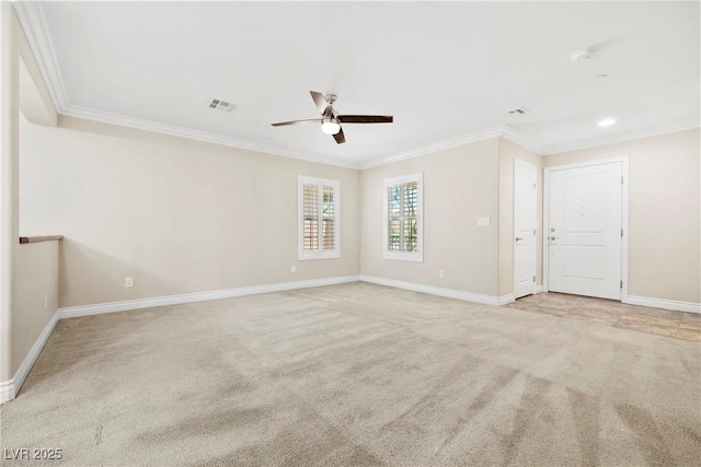 2385 Via Firenze, Henderson, NV 89044 - spare room featuring crown molding, a ceiling fan, light colored carpet, and a smoke detector