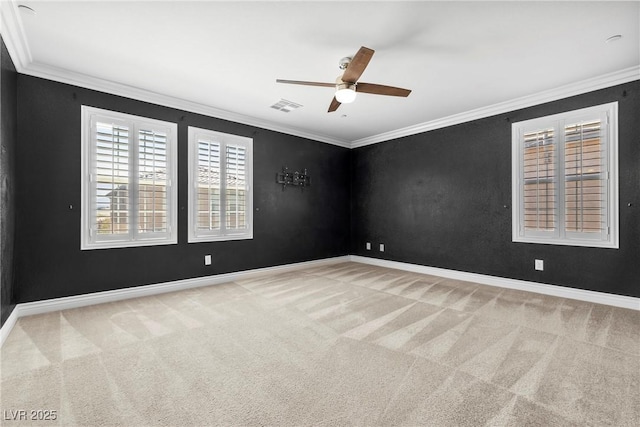 2385 Via Firenze, Henderson, NV 89044 - spare room featuring a ceiling fan, crown molding, and carpet floors