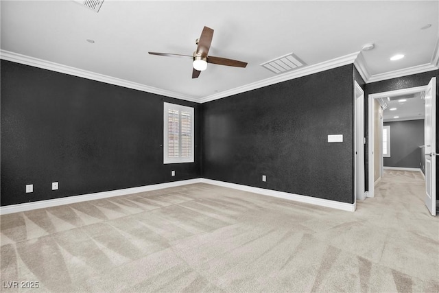 2385 Via Firenze, Henderson, NV 89044 - spare room with carpet flooring, crown molding, a ceiling fan, and recessed lighting