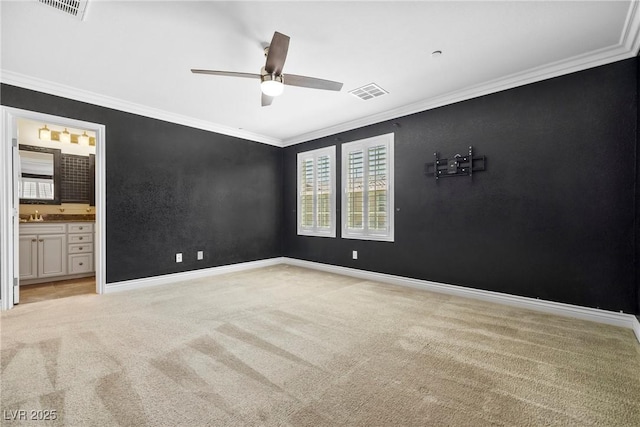 2385 Via Firenze, Henderson, NV 89044 - empty room with light carpet, ornamental molding, and a ceiling fan