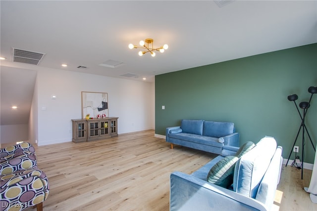 10434 Rose Palisade St, Las Vegas, NV 89141 - living room featuring light wood finished floors, a chandelier, and recessed lighting