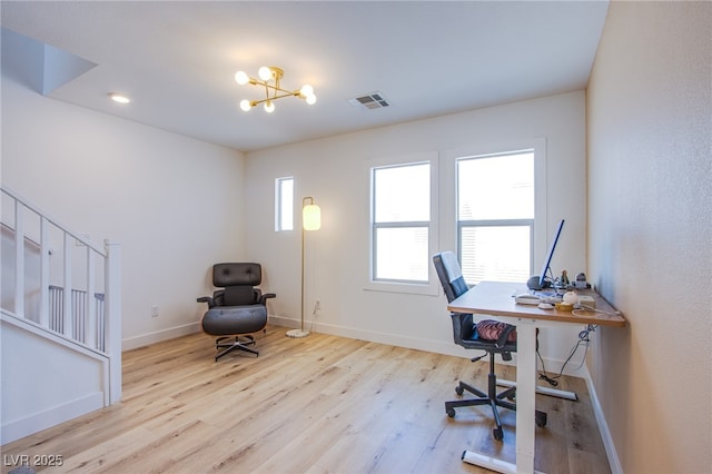 10434 Rose Palisade St, Las Vegas, NV 89141 - office area featuring wood finished floors and a chandelier