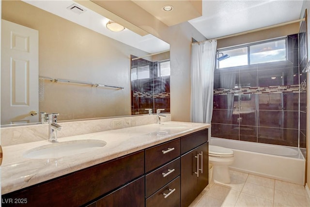 8416 Dry Cliff Cir, Las Vegas, NV 89128 - full bathroom with double vanity, shower / bath combo with shower curtain, and tile patterned flooring