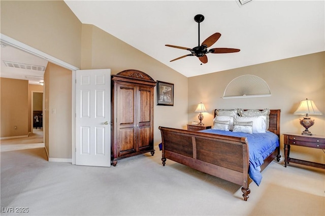 8416 Dry Cliff Cir, Las Vegas, NV 89128 - bedroom with carpet floors, vaulted ceiling, and a ceiling fan