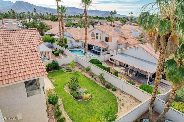 8416 Dry Cliff Cir, Las Vegas, NV 89128 - aerial view of residential area with a mountain backdrop and a pool area