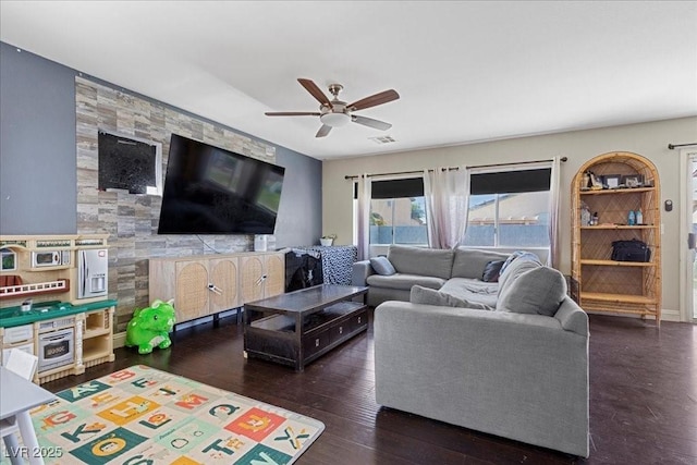 3871 Trellis View Ave, Las Vegas, NV 89115 - living area with a ceiling fan and wood finished floors