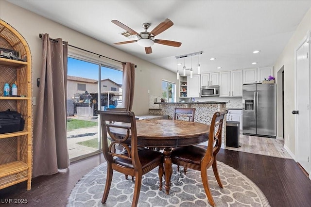 3871 Trellis View Ave, Las Vegas, NV 89115 - dining space featuring a ceiling fan, wood finished floors, and recessed lighting