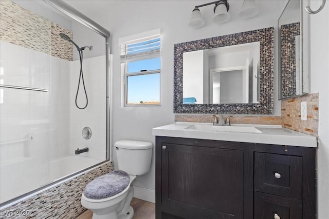 3871 Trellis View Ave, Las Vegas, NV 89115 - bathroom featuring tiled shower / bath, vanity, and tasteful backsplash