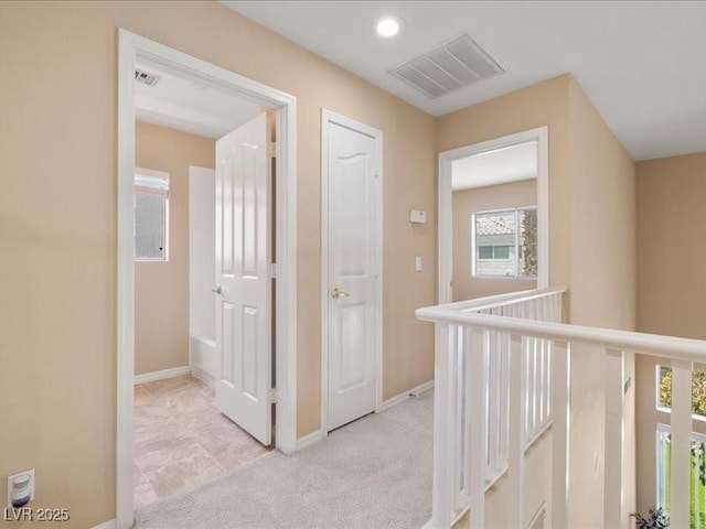 7924 Mcdowell Dr, Las Vegas, NV 89129 - hall featuring an upstairs landing, light carpet, and recessed lighting