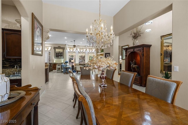 1329 Calle Cantar, Henderson, NV 89012 - dining area with a chandelier and light tile patterned floors