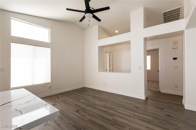 4825 White Aspen Ave, Las Vegas, NV 89130 - unfurnished room featuring plenty of natural light, wood finished floors, ceiling fan, lofted ceiling, and recessed lighting