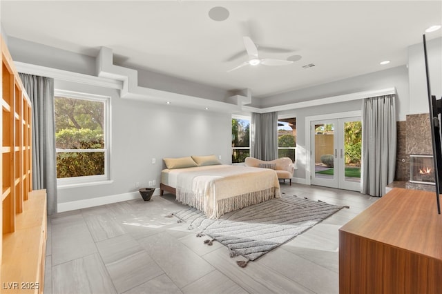 5680 N Fort Apache Rd, Las Vegas, NV 89149 - bedroom with access to exterior, french doors, ceiling fan, and recessed lighting