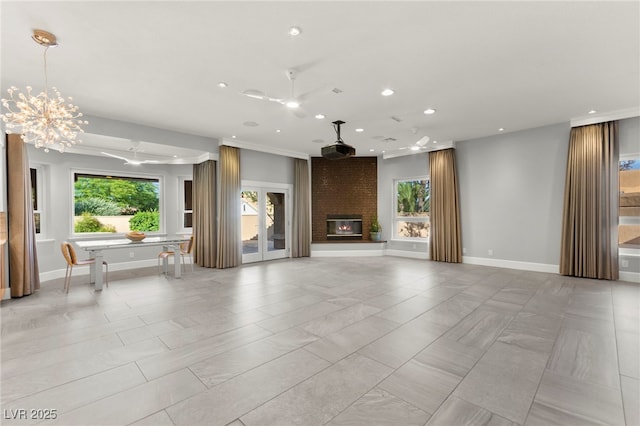 5680 N Fort Apache Rd, Las Vegas, NV 89149 - unfurnished living room with recessed lighting and a large fireplace