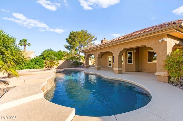 5680 N Fort Apache Rd, Las Vegas, NV 89149 - view of pool with a patio, a fenced backyard, and a pool with connected hot tub