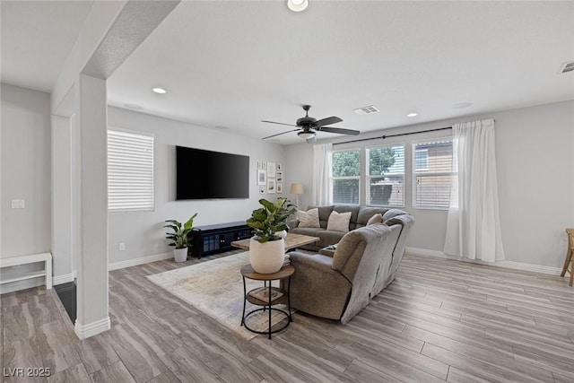 7890 S Miller Ln, Las Vegas, NV 89113 - living area with wood finished floors, a ceiling fan, and recessed lighting