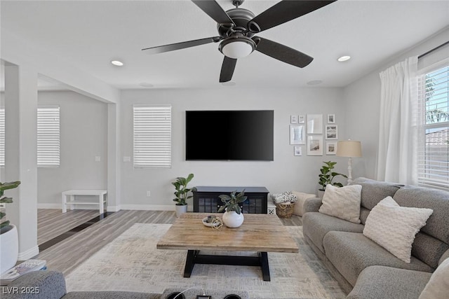 7890 S Miller Ln, Las Vegas, NV 89113 - living room featuring wood finished floors, recessed lighting, and a ceiling fan