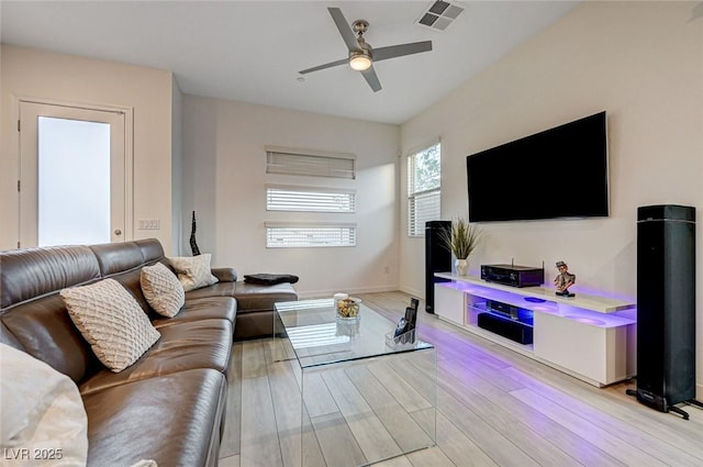 912 Allister Fields Ln, Las Vegas, NV 89138 - living room featuring ceiling fan and light wood finished floors