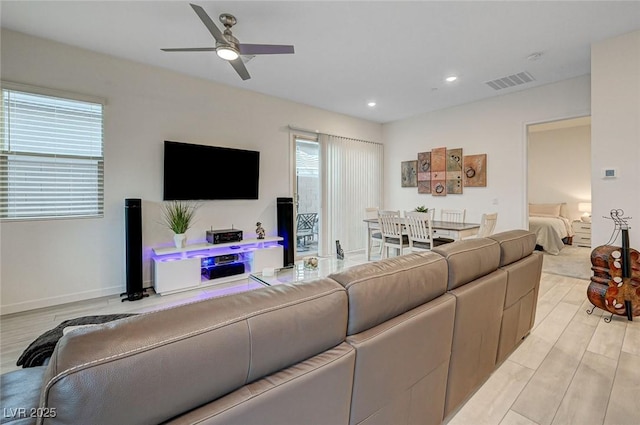 912 Allister Fields Ln, Las Vegas, NV 89138 - living area featuring ceiling fan, light wood-style floors, and recessed lighting