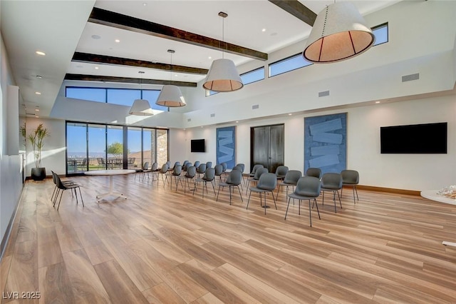 912 Allister Fields Ln, Las Vegas, NV 89138 - building lobby with a towering ceiling, beam ceiling, and recessed lighting