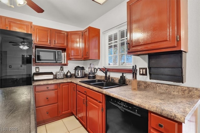 5005 Harmony Ave, Las Vegas, NV 89107 - kitchen featuring dishwasher, ceiling fan, stainless steel microwave, and light tile patterned floors